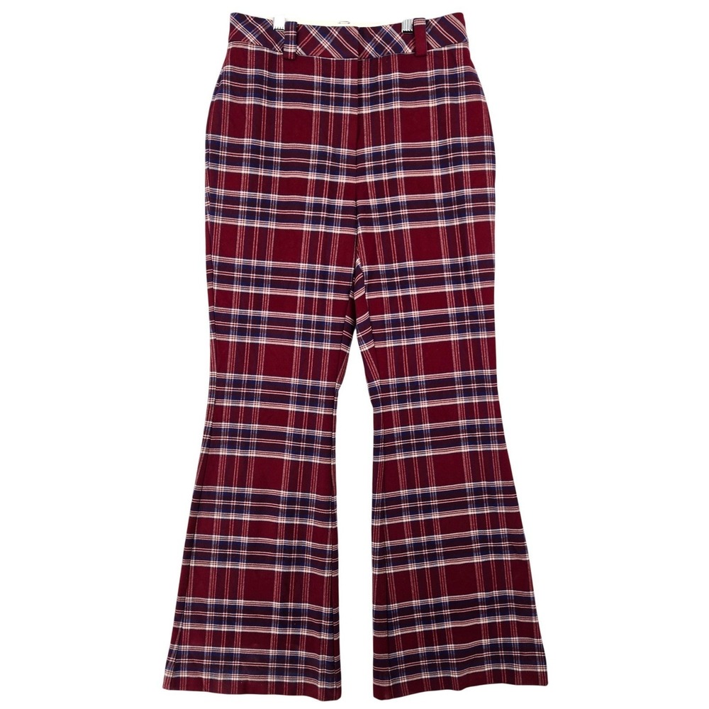 Sunday‎ Best Aritzia Plaid Flare Pants Red Burgundy High Rise Size 6 Retro Y2k